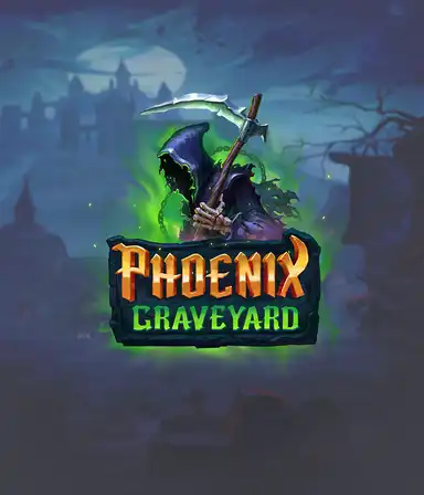 ELK Studios' Phoenix Graveyard game screen, showcasing the mystical graveyard and the legendary phoenix rising from the ashes. The visual highlights the slot's innovative expanding reels, coupled with its stunning symbols and gothic theme. It vividly depicts the game's theme of rebirth and immortality, attractive for those interested in mythology.